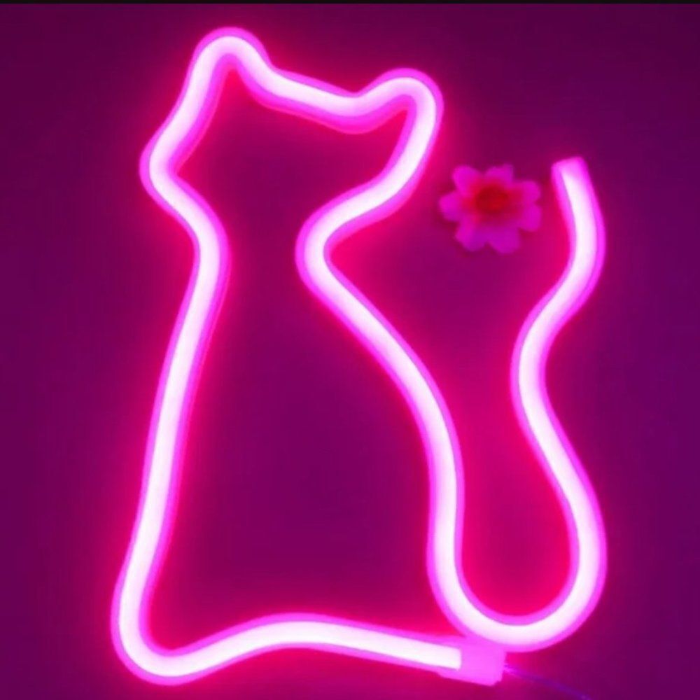 NEW Pink Kitty Neon Sign LED Cat Wall Decor Lamp Girls USB or Batteries
